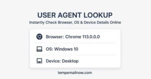 User Agent Lookup tool showing browser, operating system, and device information